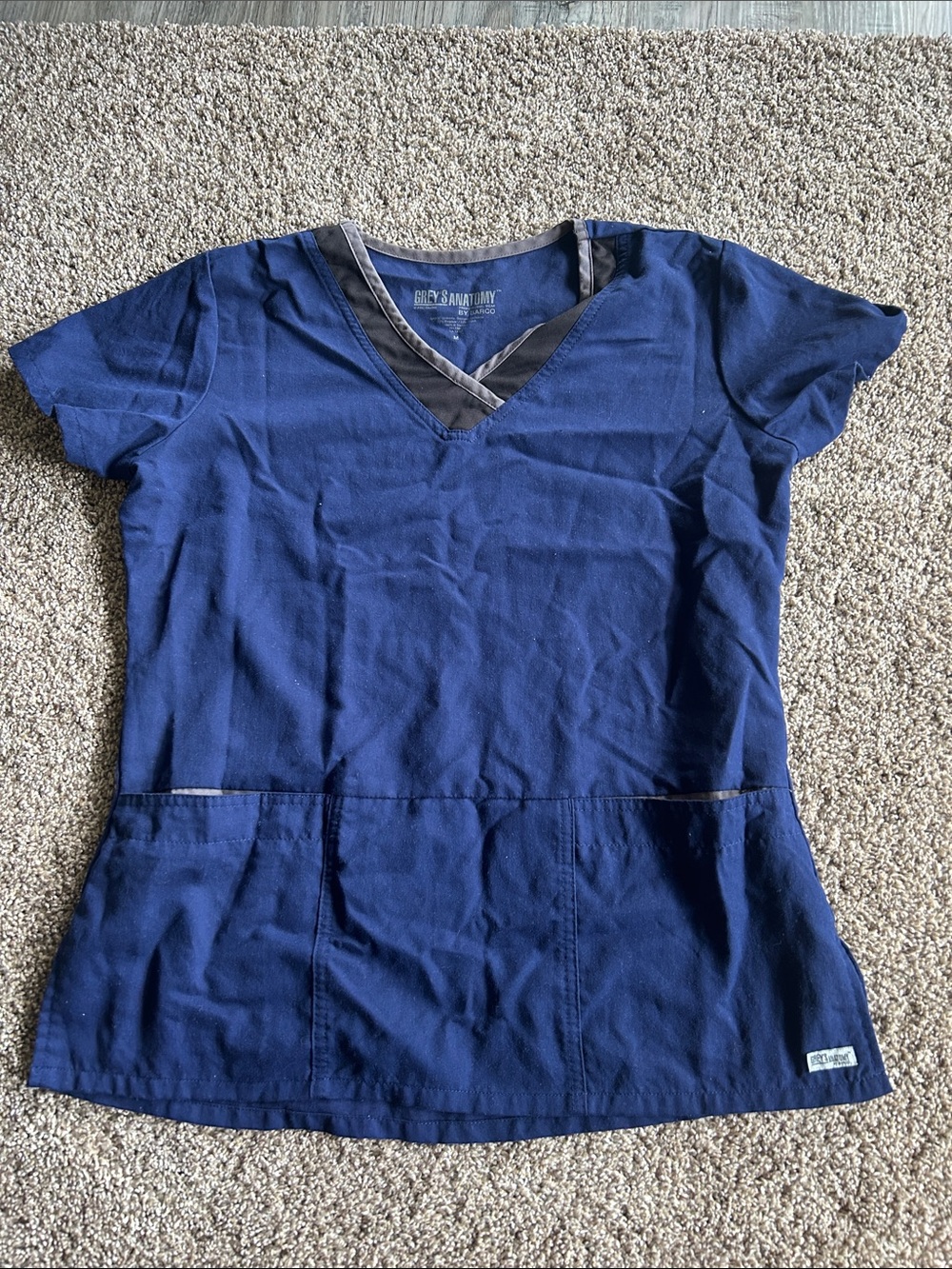 Grey's Anatomy Navy V-Neck Short Sleeve Scrub Top with Contrast Trim